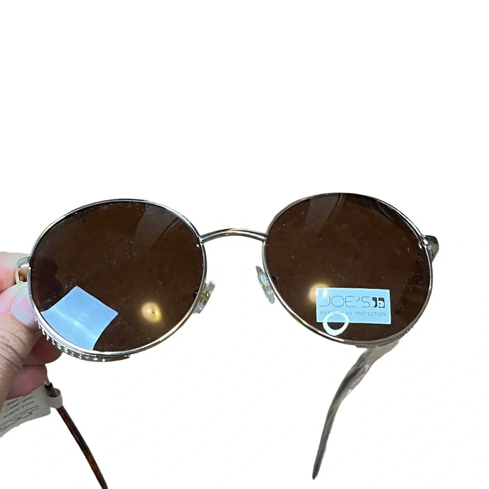 NWT Joes Jeans Gold Round Sunglasses 6061 62 100% UVP Metal Rhinestones
